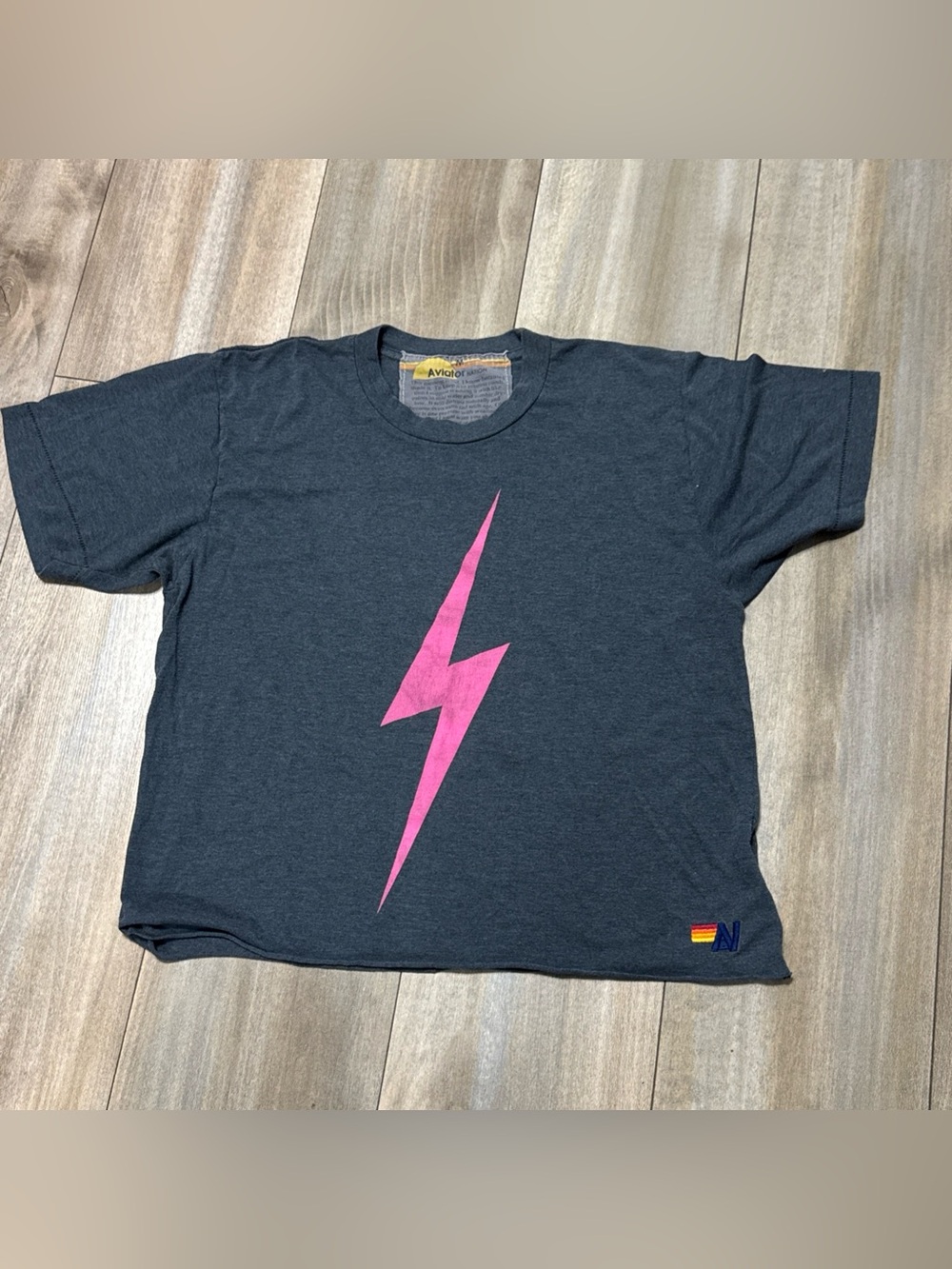Aviator Nation Charcoal Tee with Pink Lightning Bolt